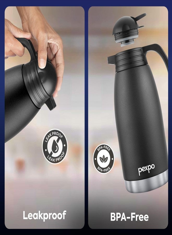 PEXPO إبريق بيكسبو كوزمو من الفولاذ المقاوم للصدأ، معتمد من معهد المواصفات والمقاييس الهندي (ISI)، سعة 2 لتر | ترمس ثلاثي الجدران معزول بتفريغ الهواء، مثالي للشاي والقهوة الساخنة والباردة | للمنزل، المكتب، المطبخ، المطاعم - أسود نايت - Image 4